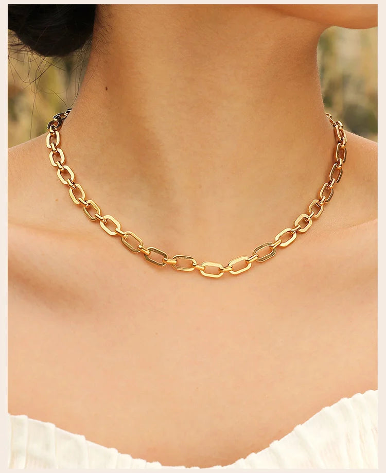 Chunky Gold Link Necklace – Thick Oval Stainless Steel Choker for a Minimalist Look