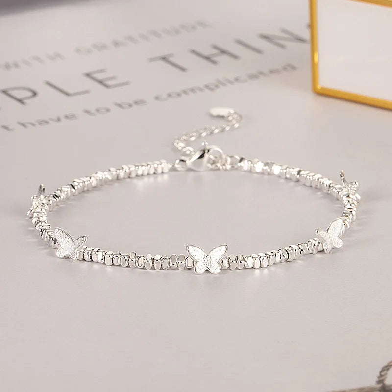 VENTFILLE 925 Silver Butterfly Bracelet – Cute Beaded String Design for Girls