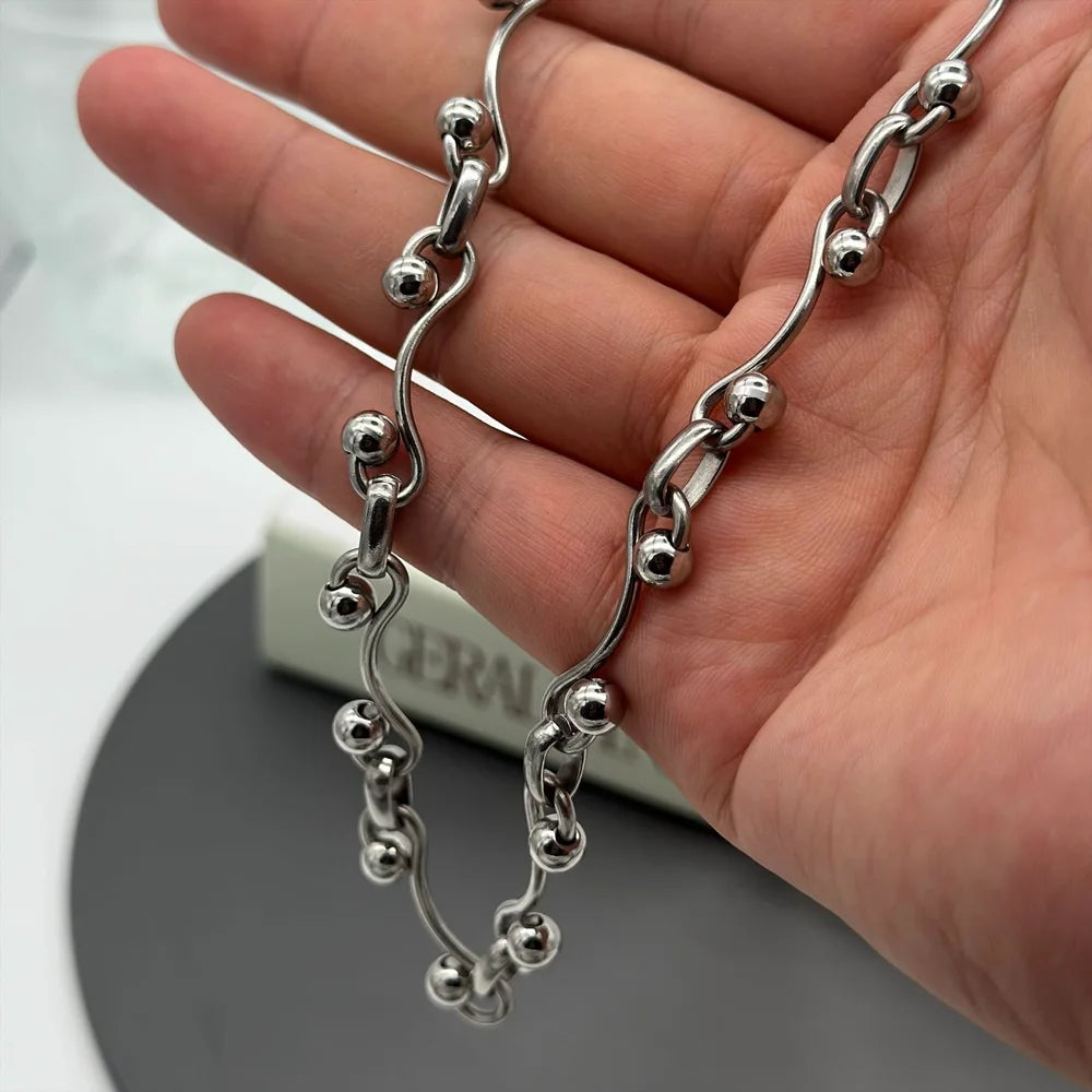 Y2K Wave Ball Chain Necklace – Stainless Steel Punk Grunge Style for Women & Men