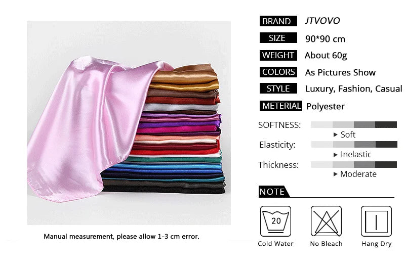 Luxury Silk Satin Scarf – Solid Color Hijab & Shawl Wrap, Elegant 90×90 cm Design