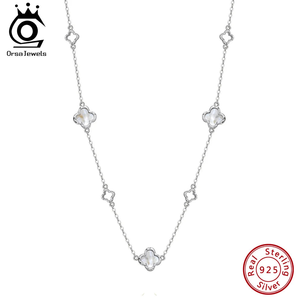 ORSA JEWELS Hollow Clover Necklace – 925 Silver Four-Flower Luxury Chain for Parties & Gifts