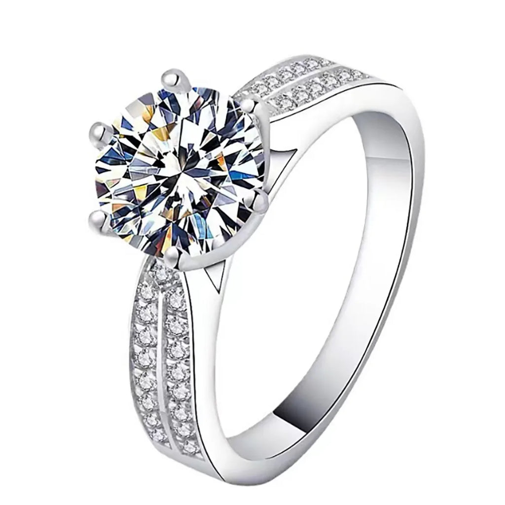 TEN CARATS Moissanite Ring – S925 Silver, 18K White Gold, Round VVS 0.5–2 ct Wedding Luxury Jewelry