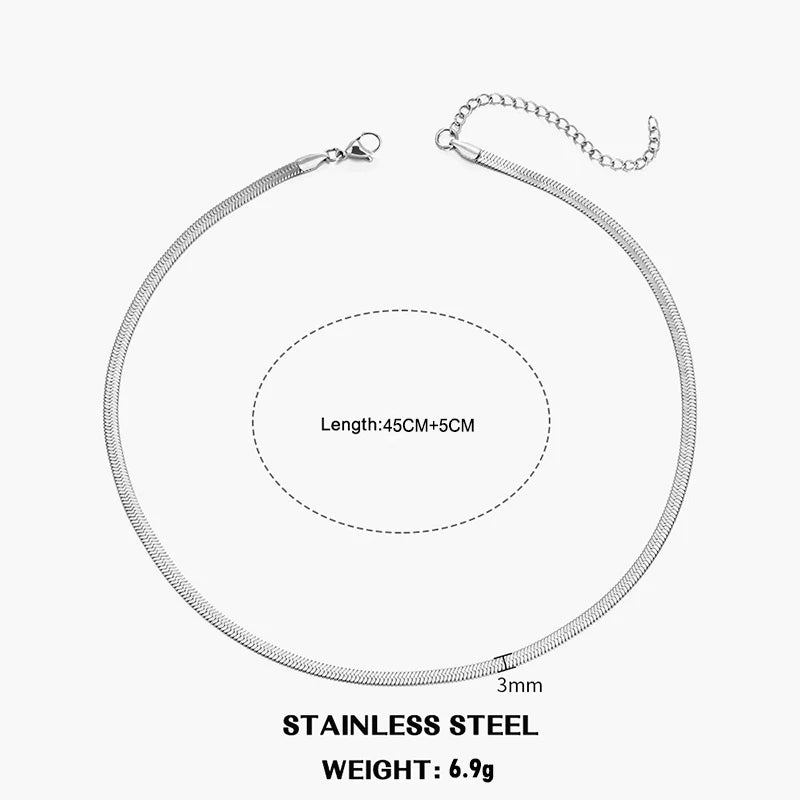 Flat Snake Chain Choker – Unisex Stainless Steel Herringbone Necklace in Gold or Silver