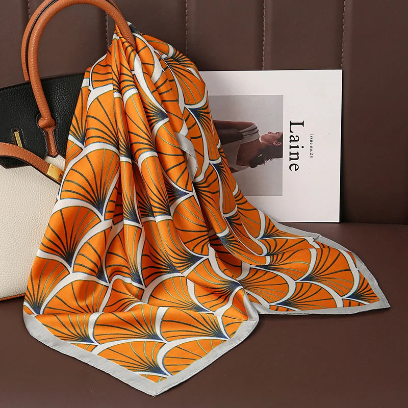 Luxury Silk Satin Scarf – 2023 Square Print Design for Women’s Hijab, Hair & Neck Styling