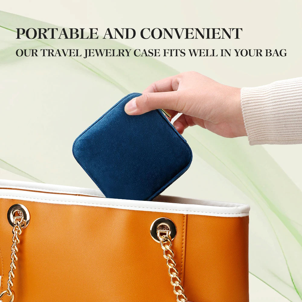 TAIMY Vintage Velvet Jewelry Box – Retro Green Travel Ring Case with Mirror