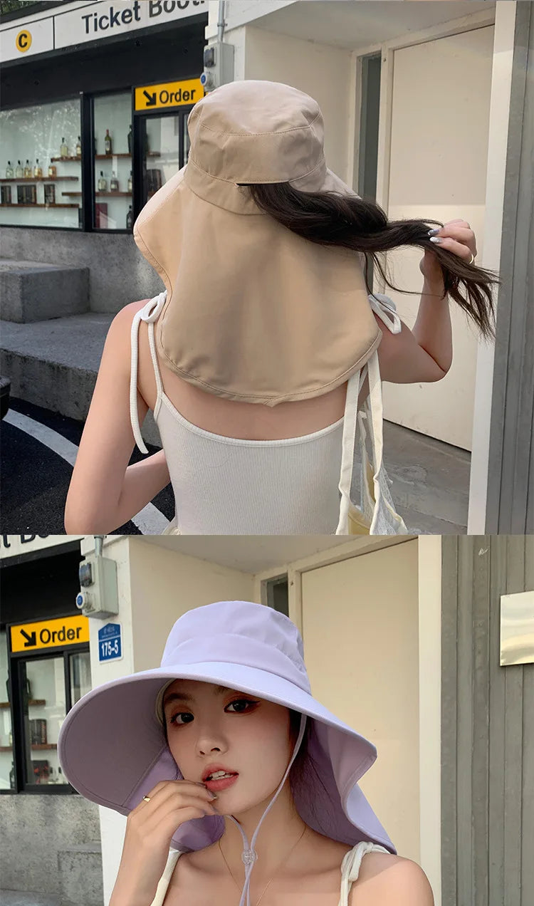 Women’s Wide-Brim Sun Bucket Hat – UPF 50+ Fishing & Safari Style with Neck Cover