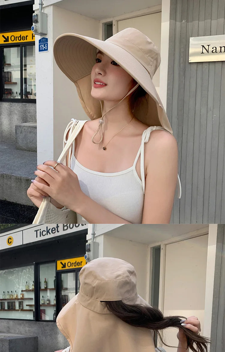 Women’s Wide-Brim Sun Bucket Hat – UPF 50+ Fishing & Safari Style with Neck Cover