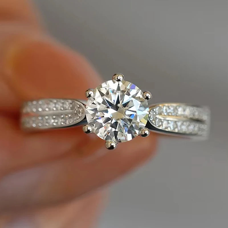 TEN CARATS Moissanite Ring – S925 Silver, 18K White Gold, Round VVS 0.5–2 ct Wedding Luxury Jewelry