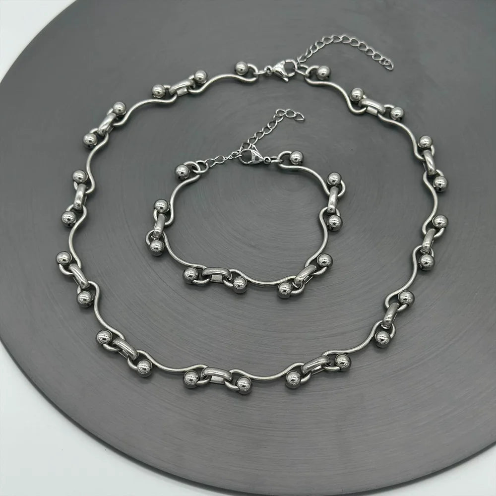 Y2K Wave Ball Chain Necklace – Stainless Steel Punk Grunge Style for Women & Men