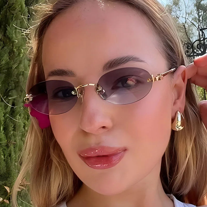 Frameless Oval Sunglasses – Luxury Summer Shades with UV Protection