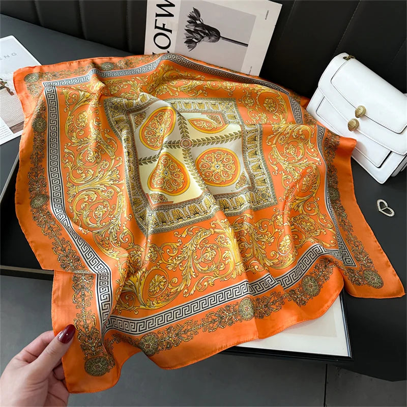 Printed Silk Scarf – Luxury Square Pashmina for Hair, Neck & Head Styling