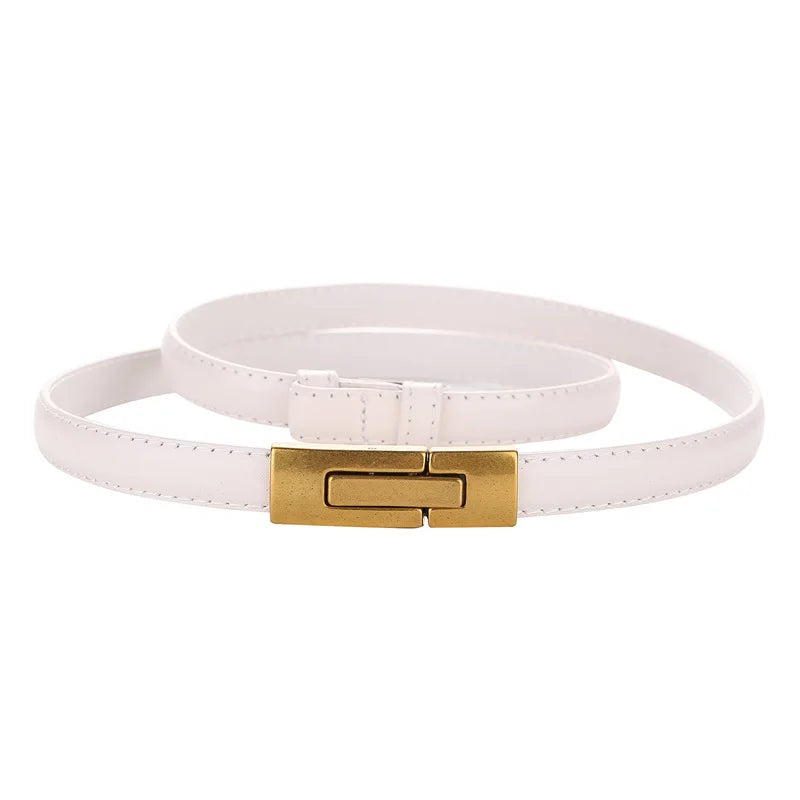 Skinny Genuine Leather Belt – Slim Adjustable Dress Waist Belt with Alloy Buckle