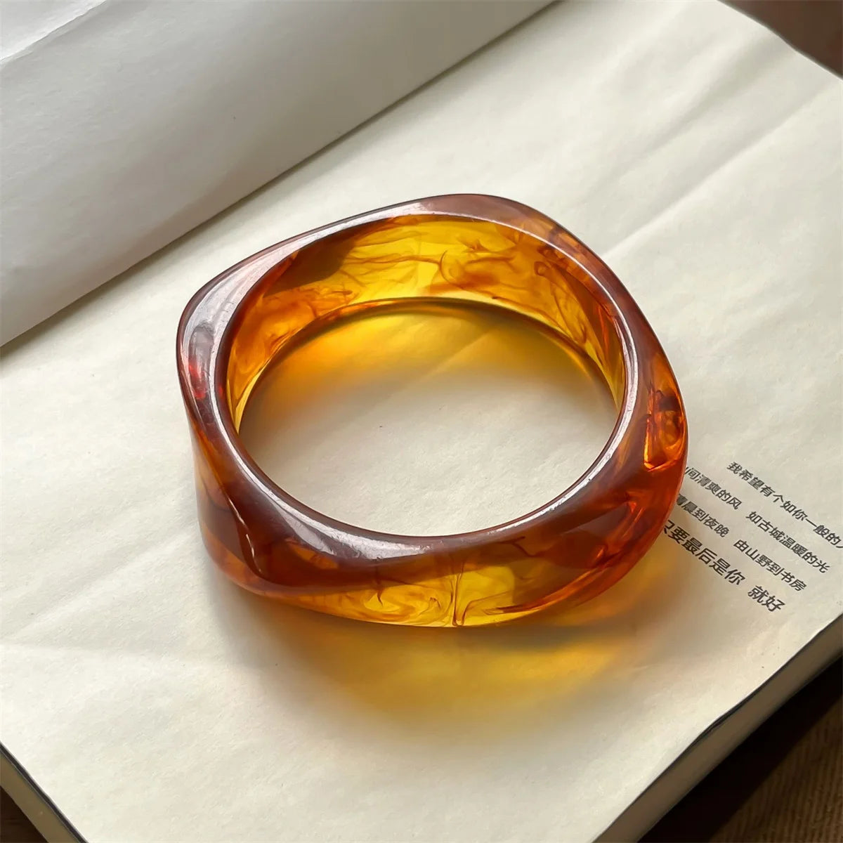 Chunky Translucent Acrylic Bangle – Bold Retro Polygon Design for Women