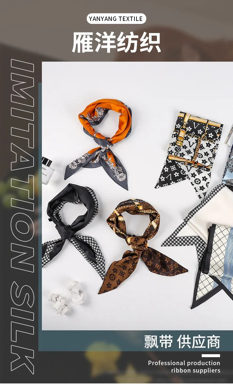 Luxury Horse Print Silk Ribbon Scarf – Thin Long Accessory for Bags, Hair & Neck