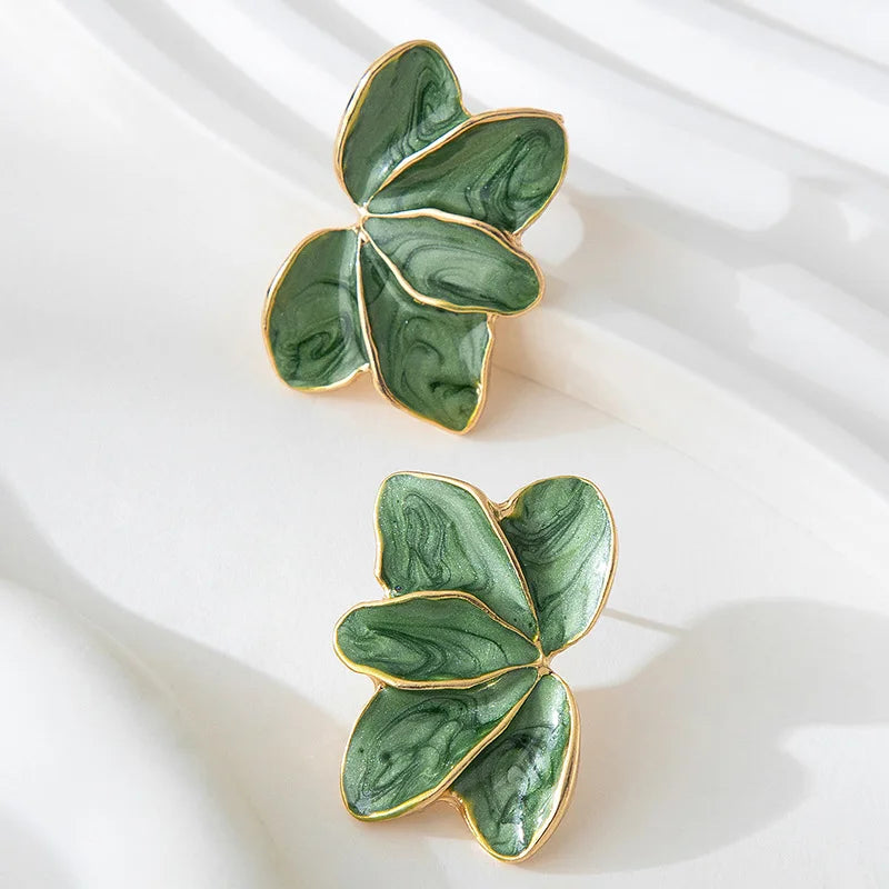 Metal Flower Red Enamel Petal Drop Earrings for Women Trendy Yellow Blue Green Drops Oil Flower Earrings Fashion Jewelry Gifts