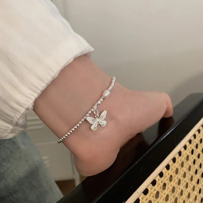 VENTFILLE 925 Silver Butterfly Bracelet – Cute Beaded String Design for Girls