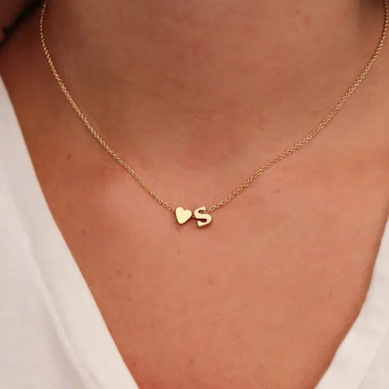 Tiny Heart Initial Necklace – Dainty Gold or Silver Letter Choker for Women