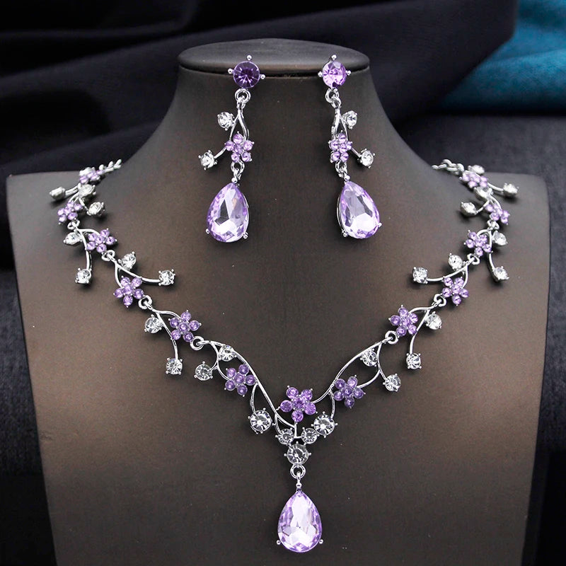 Rhinestone Water Drop Bridal Set – Sparkling Choker Necklace & Earrings for Brides