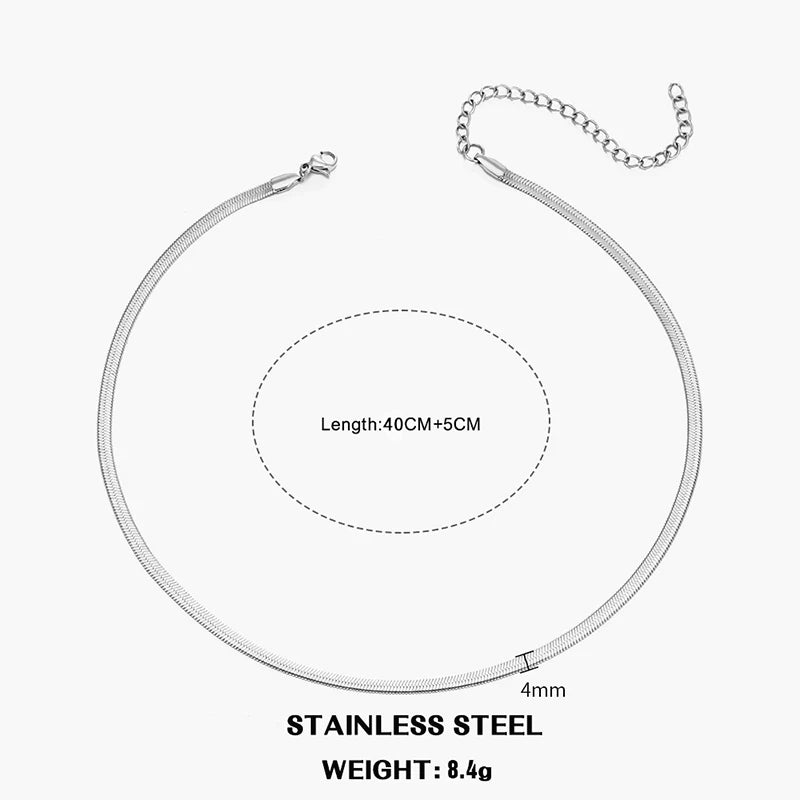 Flat Snake Chain Choker – Unisex Stainless Steel Herringbone Necklace in Gold or Silver