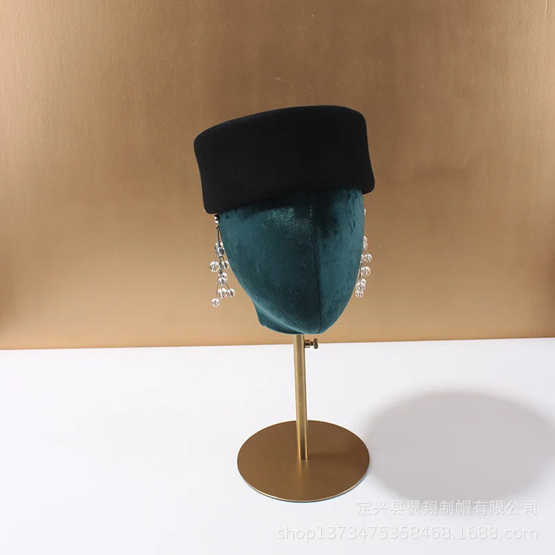 Vintage Wool Felt Beret – Elegant Hard-Top Pillbox Fedora for Weddings & Cocktail Parties