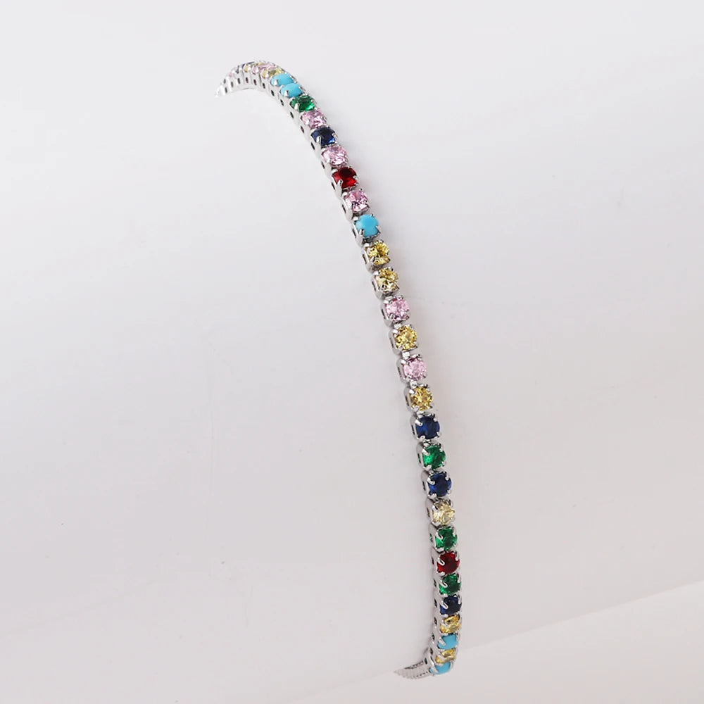 2 mm Adjustable Rainbow Tennis Bracelet – Colorful Zircon Charm for Women