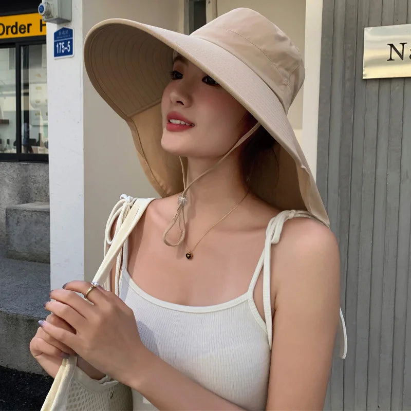 Women’s Wide-Brim Sun Bucket Hat – UPF 50+ Fishing & Safari Style with Neck Cover