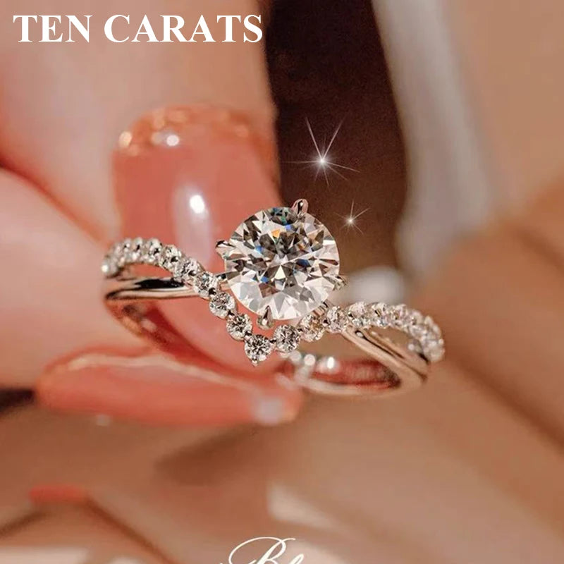 TEN CARATS 1 ct Moissanite Ring – Elegant Round-Cut Sparkle in 925 Sterling Silver for Engagements
