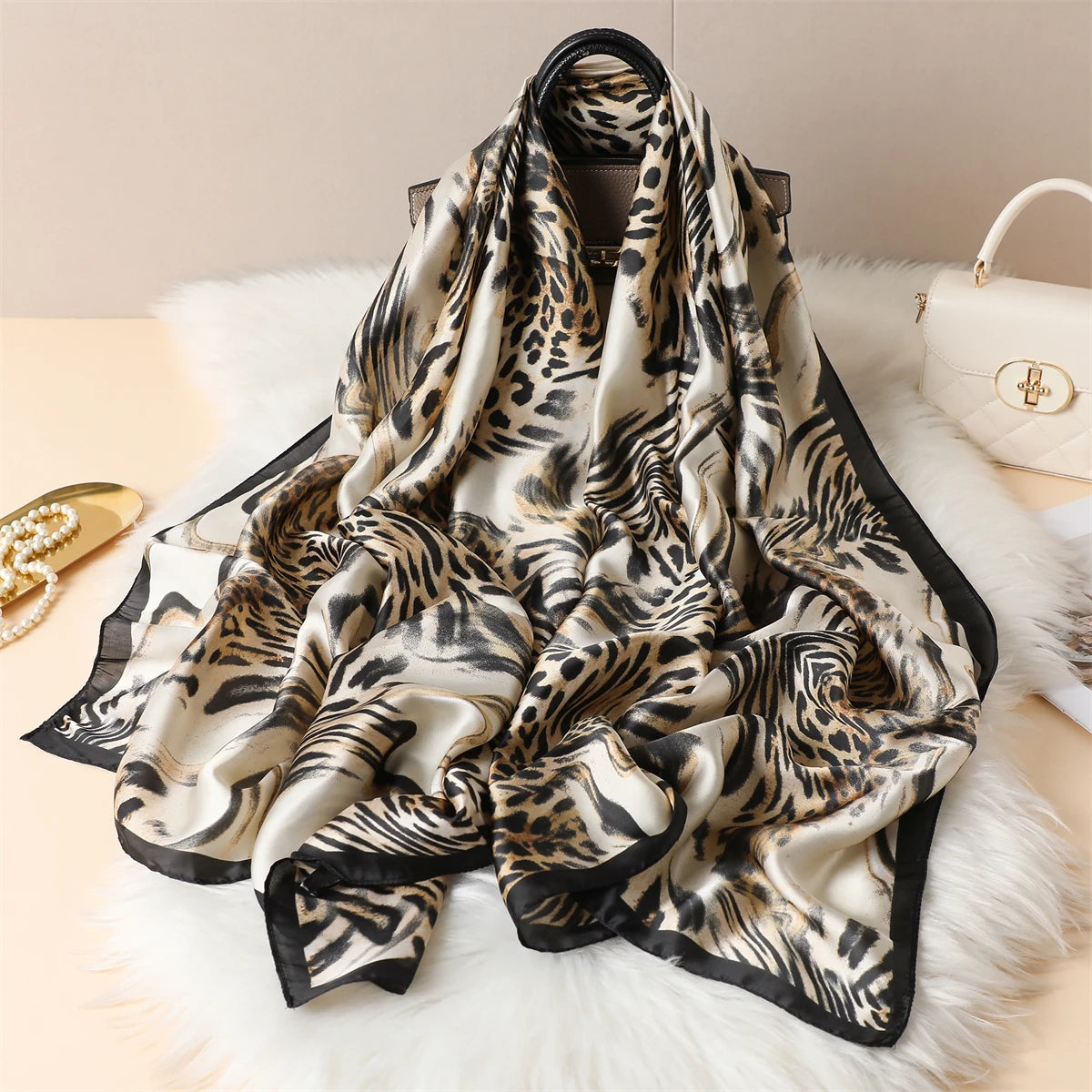 Luxury Silk Satin Scarf –  Large Wrap for Women, Elegant Beach & Hijab Style