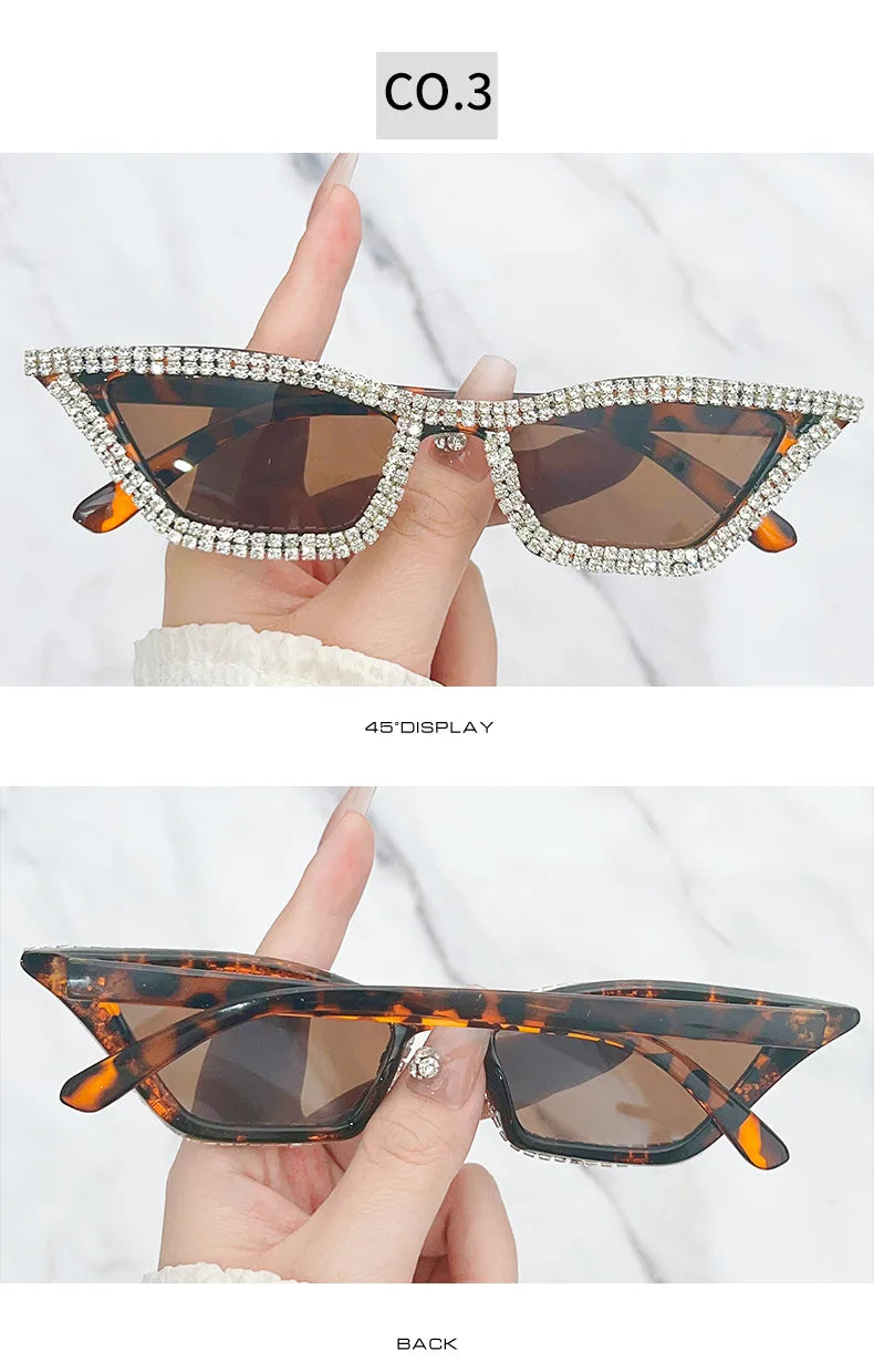 Diamond-Accent Cat Eye Sunglasses – Trendy Hip-Hop Style for Women