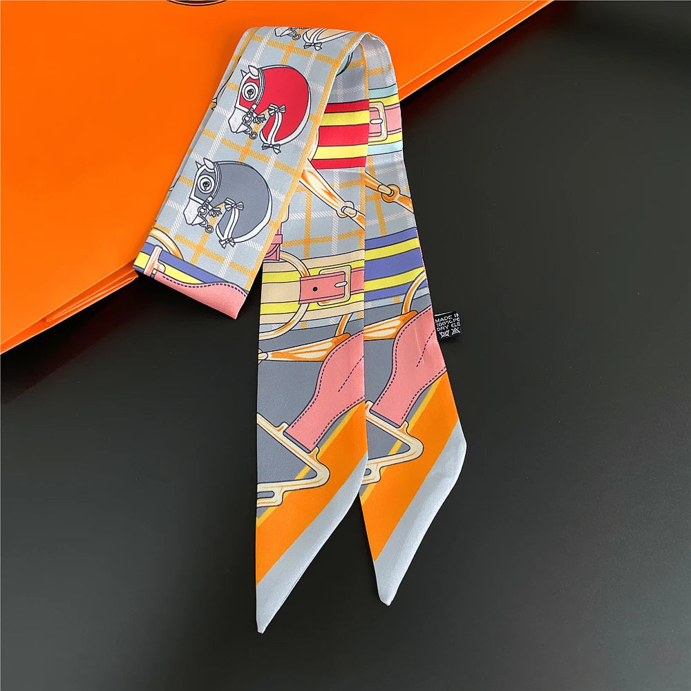 Gorgeous Saddle Print Silk Scarf – Elegant 2023 Designer Style for Hair, Bags & Neck