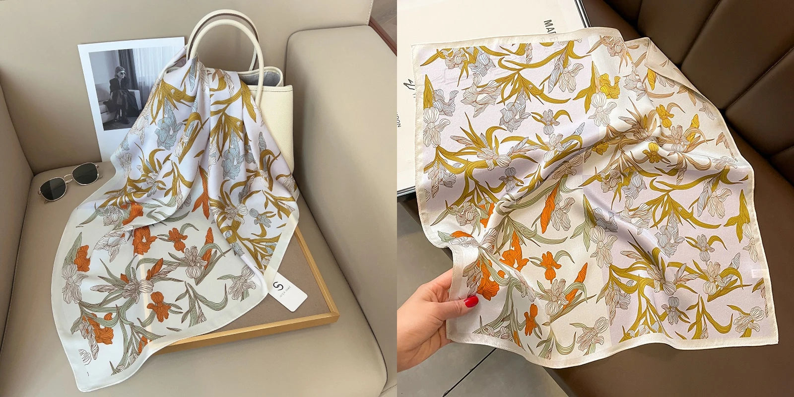 Luxury Floral Silk Scarf – Soft Satin Square Wrap for Hair, Neck & Hijab