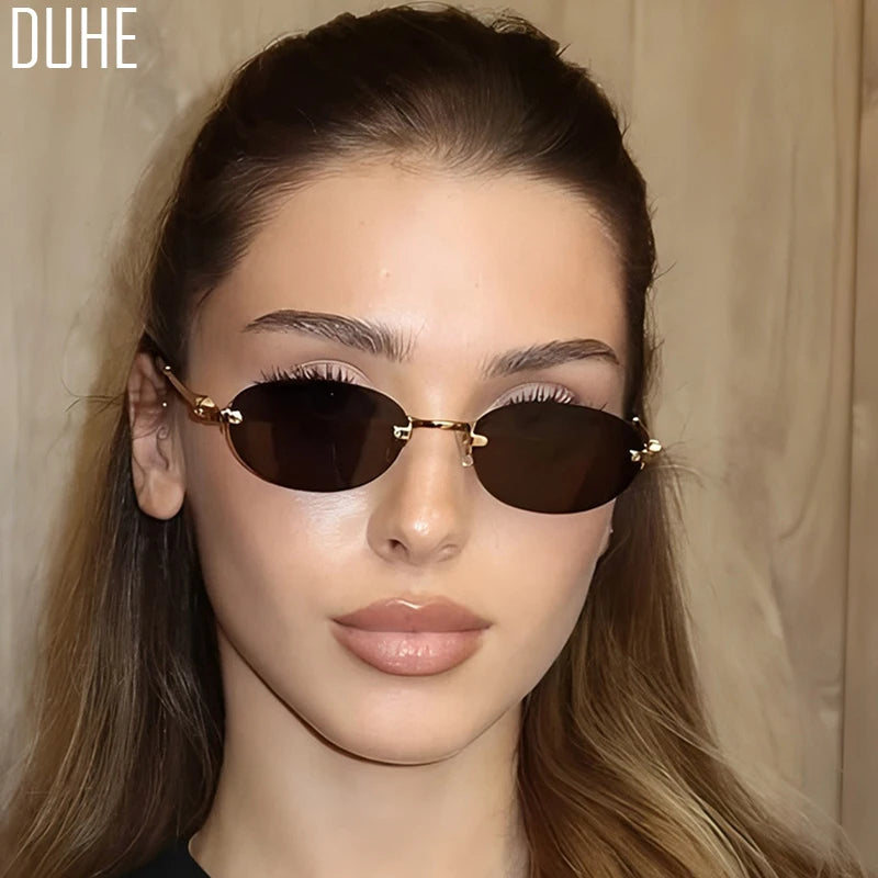 Frameless Oval Sunglasses – Luxury Summer Shades with UV Protection