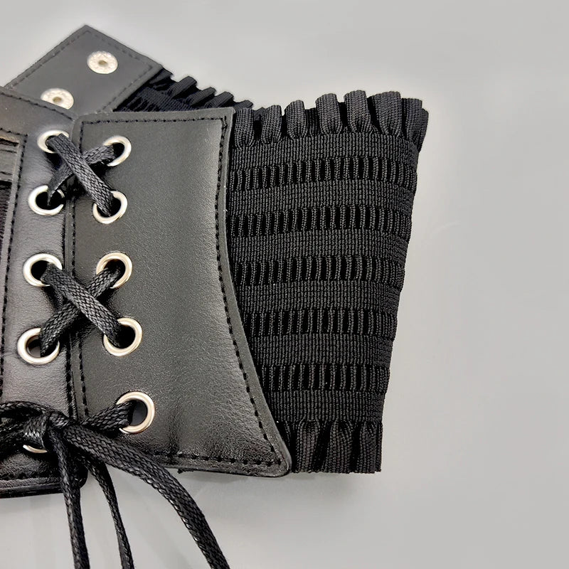 Plus Size Lace Corset Belt – Wide Stretch Gothic Cummerbund for Dresses in Brown or White