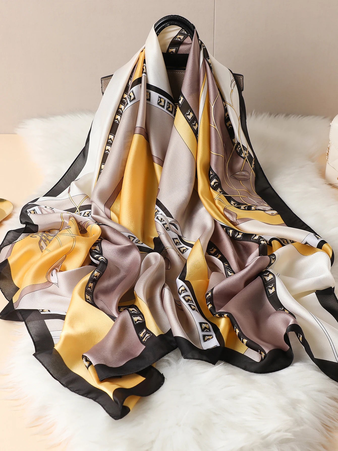 Luxury Silk Satin Scarf –  Large Wrap for Women, Elegant Beach & Hijab Style