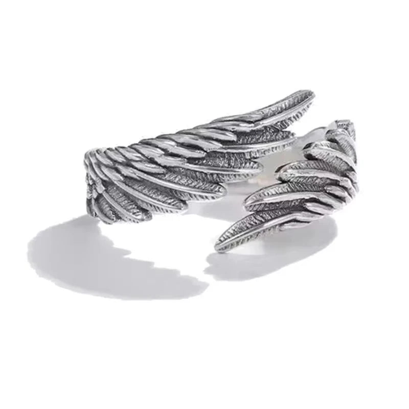 FTCY Angel & Devil Wing Rings – 2-Piece Adjustable Vintage Silver Couple Set for Men & Women