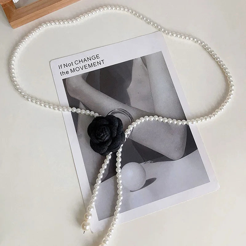Pearl Camellia Waist Belt – Elegant Decorative Belt for Dresses, Coats & Jackets