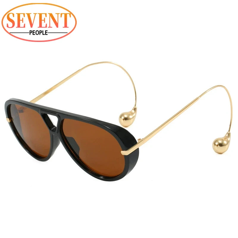 Oversized Oval Pilot Sunglasses – 2025 Luxury Metal Frame UV400 Vintage Shield Style