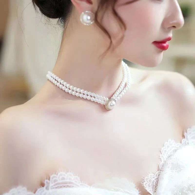 Baroque Pearl Choker – Luxury Triple-Layer Beaded Necklace for Weddings & Parties