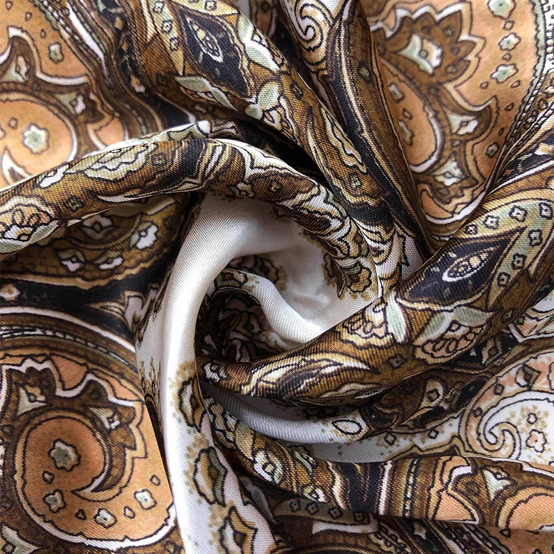 Bohemian Floral Silk Scarf – Luxury Square Satin Wrap for Hair, Neck & Hijab