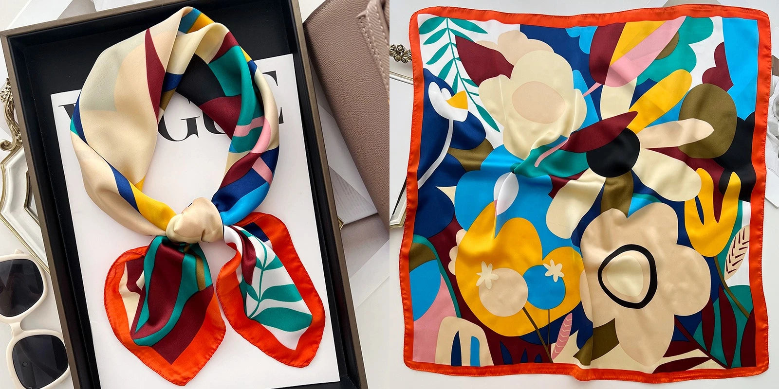 Luxury Floral Silk Scarf – Soft Satin Square Wrap for Hair, Neck & Hijab