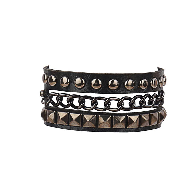 Punk Studded Leather Bracelet – Adjustable Gothic Rivet Cuff for Men & Women