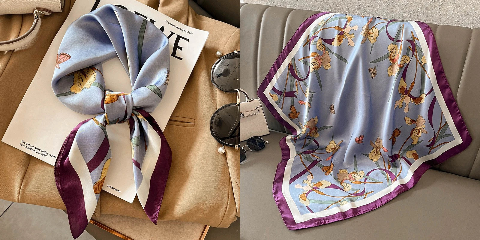 Luxury Floral Silk Scarf – Soft Satin Square Wrap for Hair, Neck & Hijab