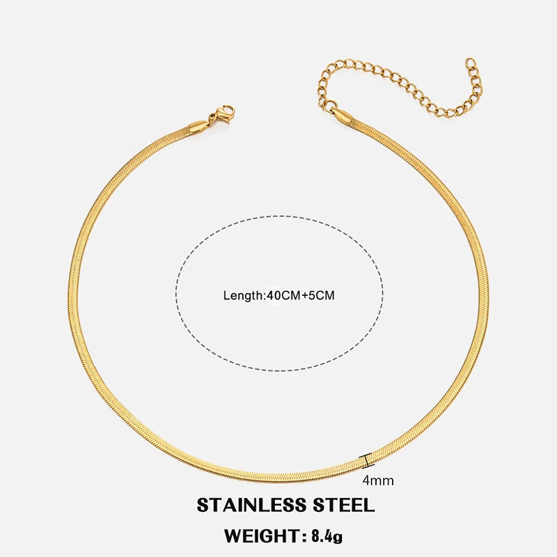 Flat Snake Chain Choker – Unisex Stainless Steel Herringbone Necklace in Gold or Silver