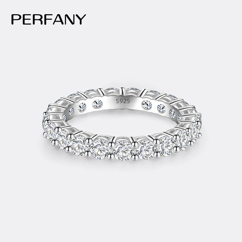 PERFANY 3 mm Full Moissanite Ring – S925 Silver Stackable Eternal Diamond-Style Luxury Band