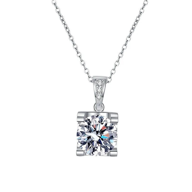 D-Color Moissanite Pendant Necklace – 0.5–2 ct 925 Sterling Silver Bridal & Party Jewelry