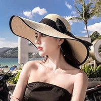 Big Brim Beach Sun Hat – Foldable Straw UV-Cut Visor for Women, Vintage Summer Style
