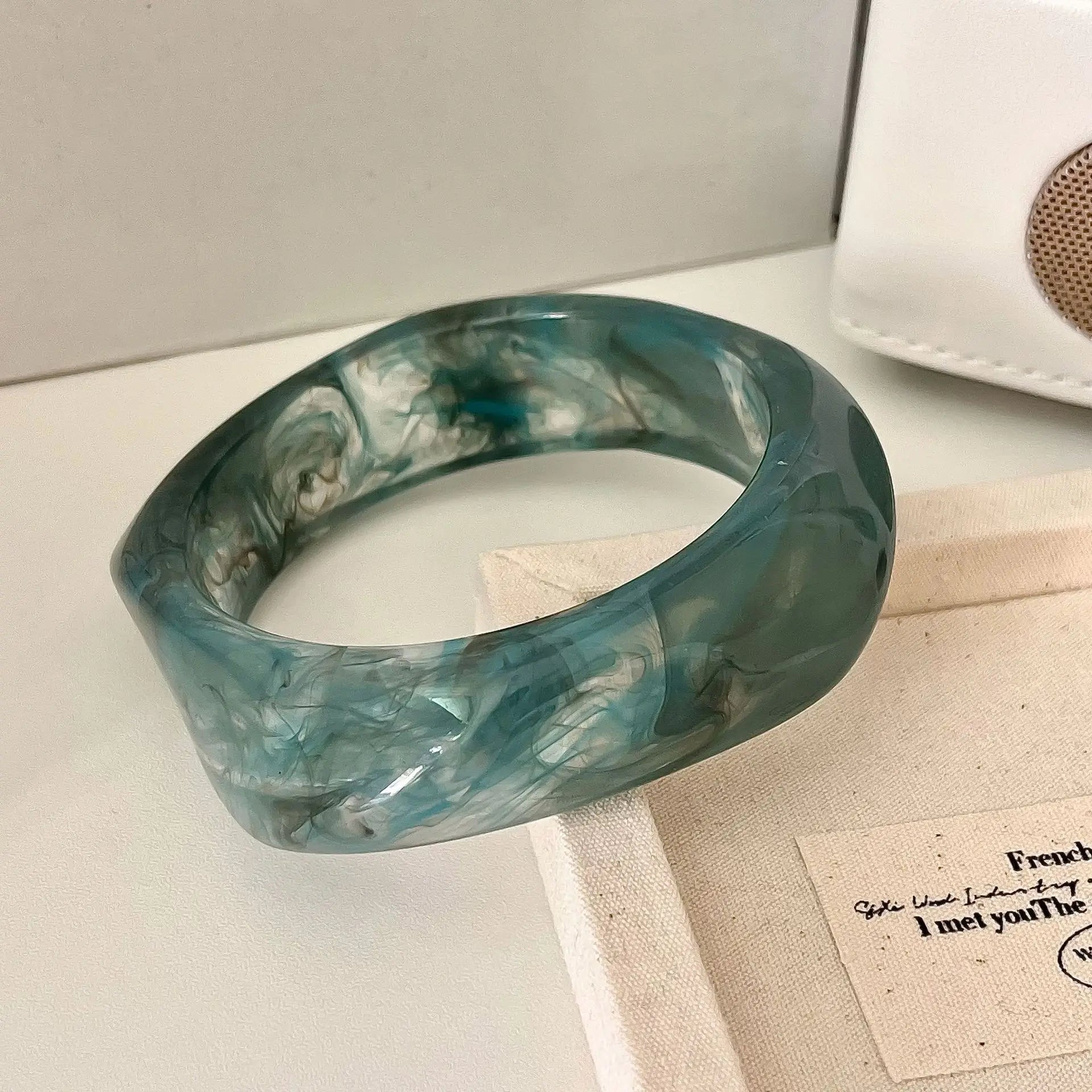 Chunky Translucent Acrylic Bangle – Bold Retro Polygon Design for Women