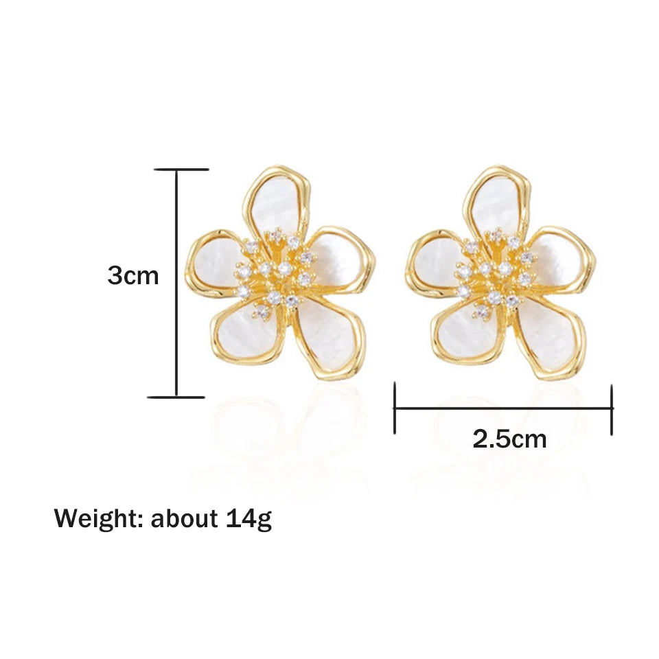 ZAKOL Crystal Flower Earrings – Sweet Korean-Style Gold Sparkle for Women & Girls