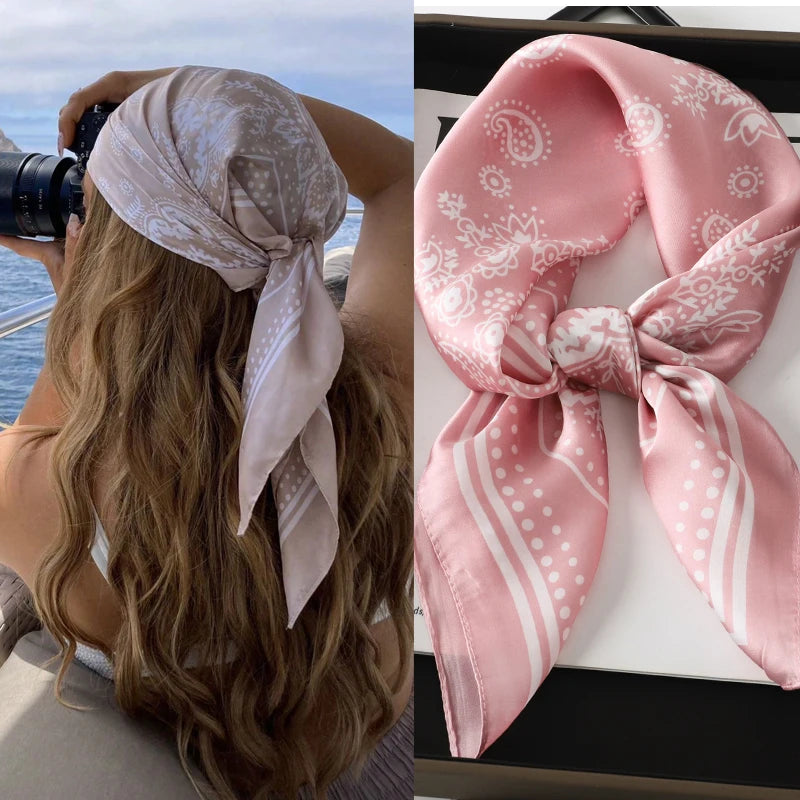 Floral Silk Hair Scarf – Elegant Spring Print Bandana for Hair, Neck & Head Styling