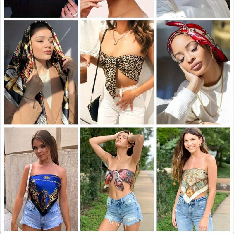 Luxury Silk Square Scarf – Elegant Satin Shawl & Headband Wrap for Women